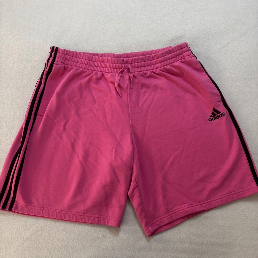 Adidas Mens Essentials 3-Stripe Fleece Shorts Pink Black 2XL Athletic Gym Casual